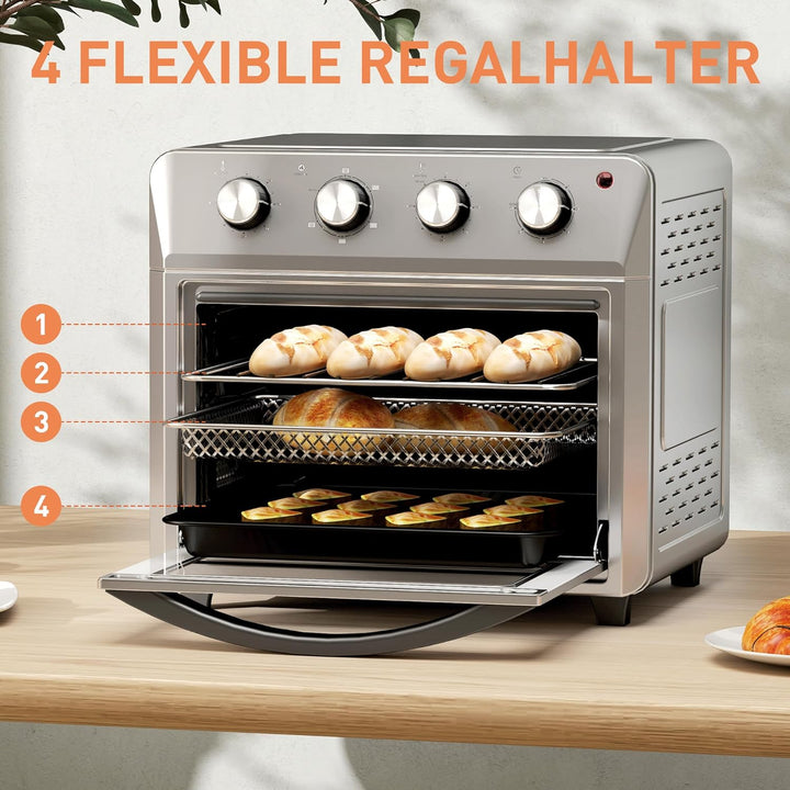 HOMCOM Mini Backofen mit Umluft 24 L 1600W 90-230℃ Heissluftofen mit 60 Min. Timer, Heissluftfritteu