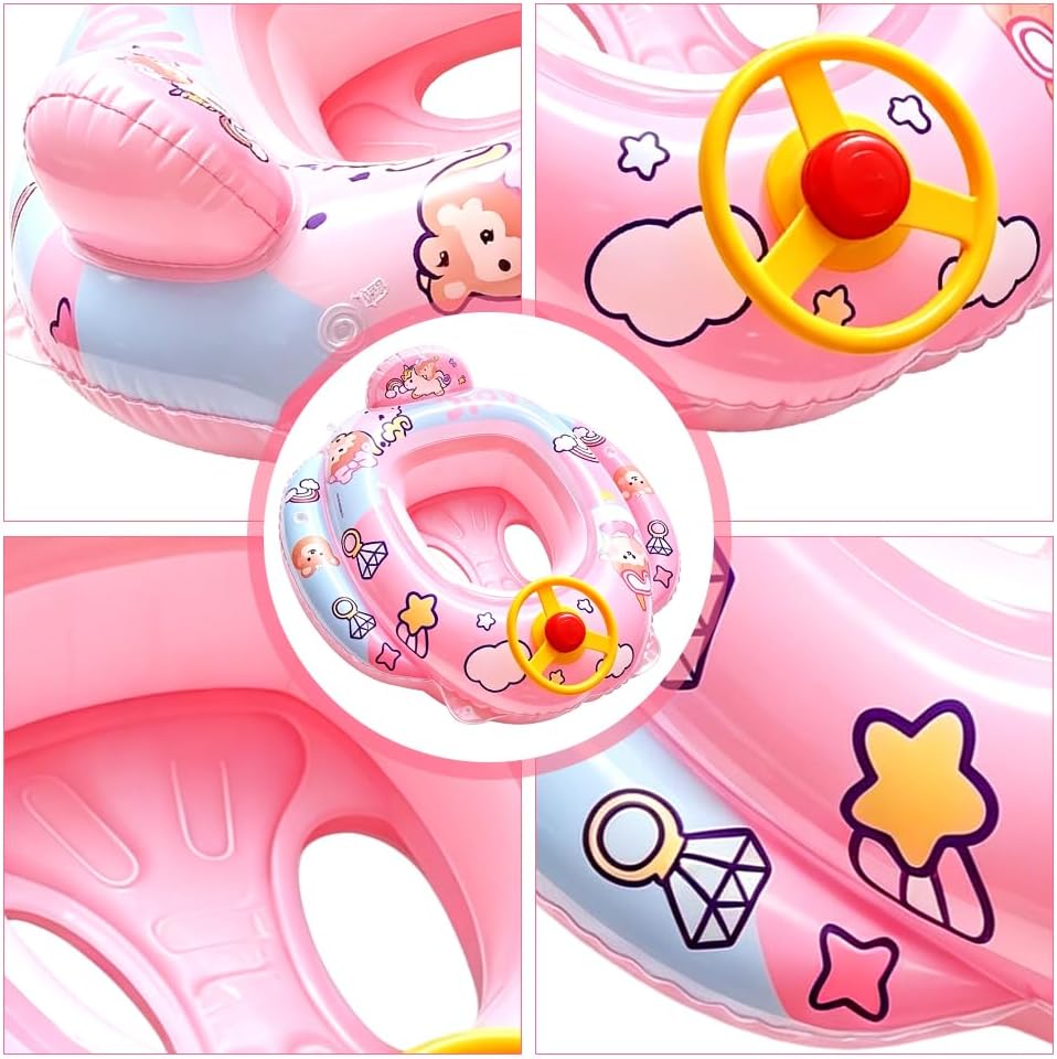 Baby Schwimmring Einhorn, Baby Schwimmhilfen, mit Lenkrad und Sitz, Einhorn Aufblasbarer Schwimmring