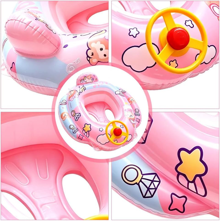 Baby Schwimmring Einhorn, Baby Schwimmhilfen, mit Lenkrad und Sitz, Einhorn Aufblasbarer Schwimmring