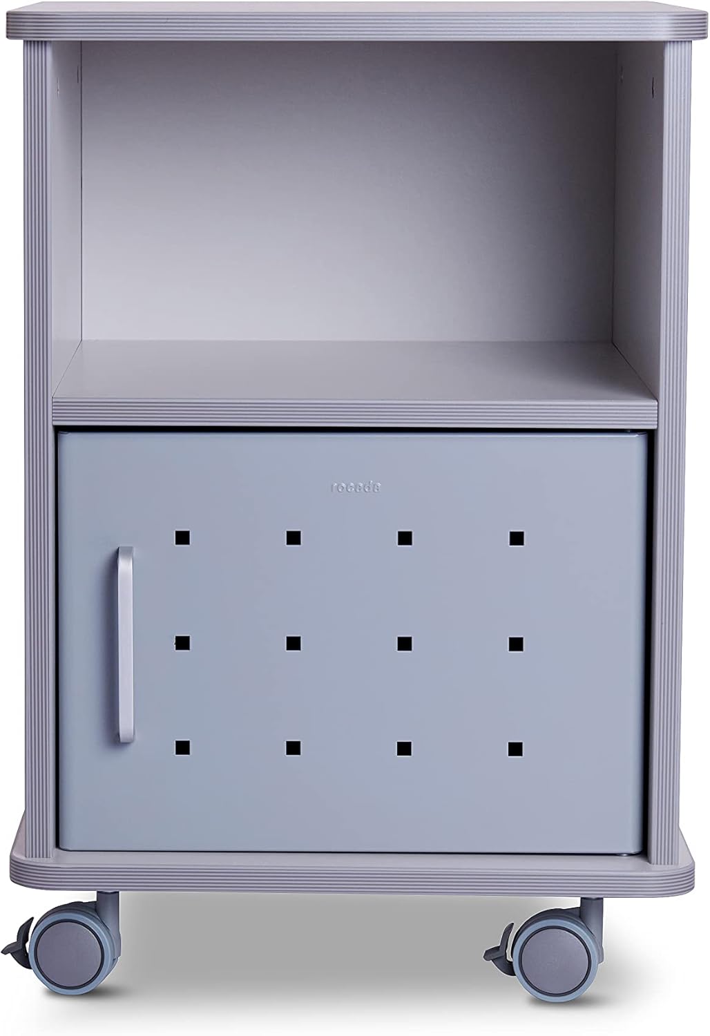 Rocada | Kleiner Druckertisch | Bürowagen mit Rollen | Rollcontainer mit 1 Regal und 1 Metalltür | E