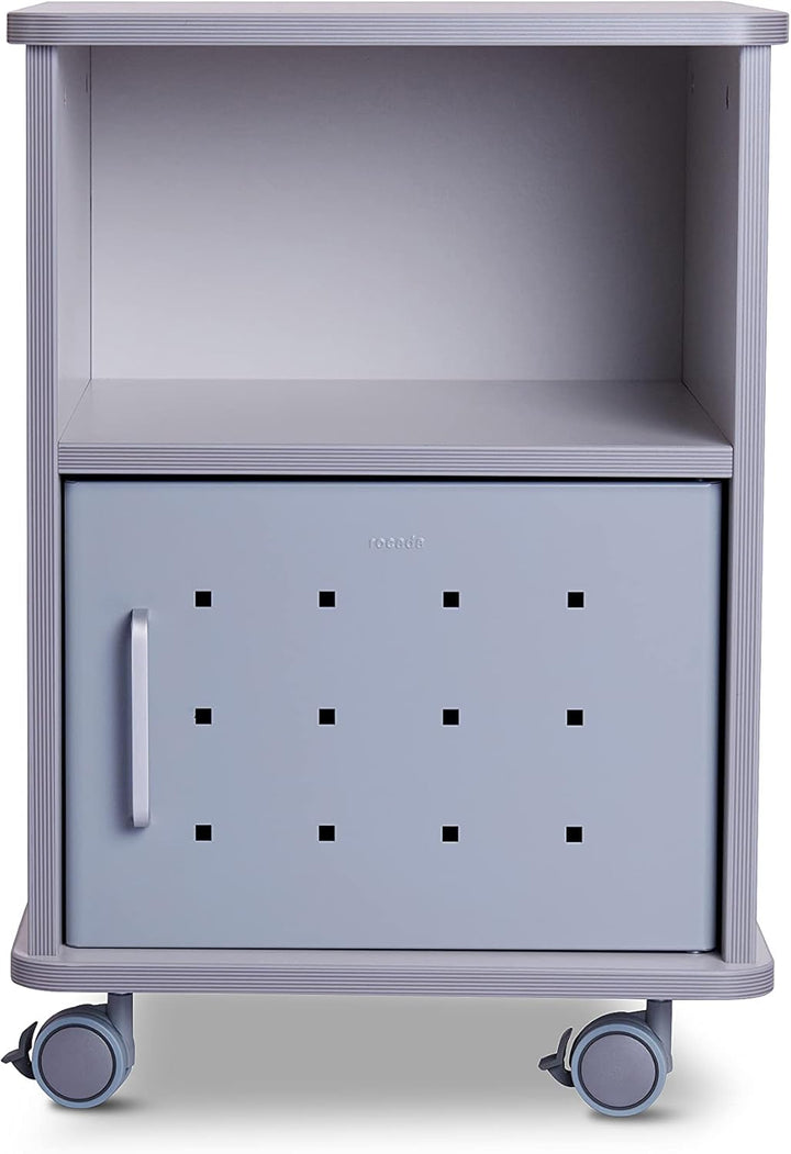 Rocada | Kleiner Druckertisch | Bürowagen mit Rollen | Rollcontainer mit 1 Regal und 1 Metalltür | E