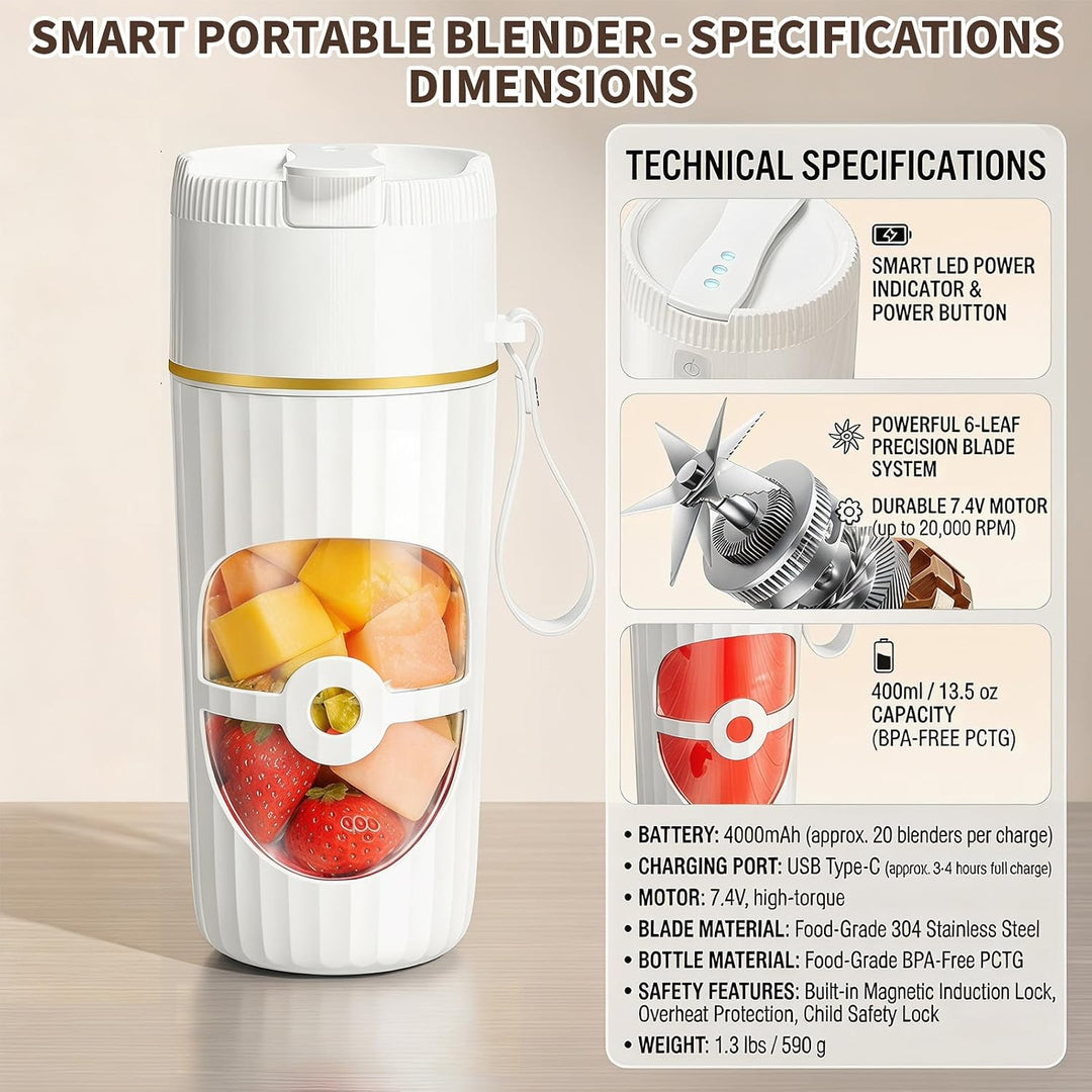 Tragbarer Mixer, 400ml Smoothie Maker to go, Portable Blender mit 10 Edelstahlklingen, USB wiederauf