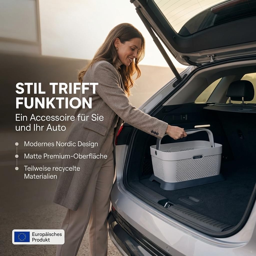 rati Basket Nordic - Smarter Auto Korb zum Einkauf & Outdoor-Aktivitäten, mit Befestigungsadapter zu