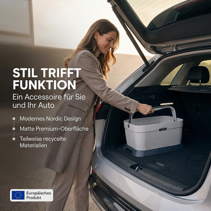 rati Basket Nordic - Smarter Auto Korb zum Einkauf & Outdoor-Aktivitäten, mit Befestigungsadapter zu