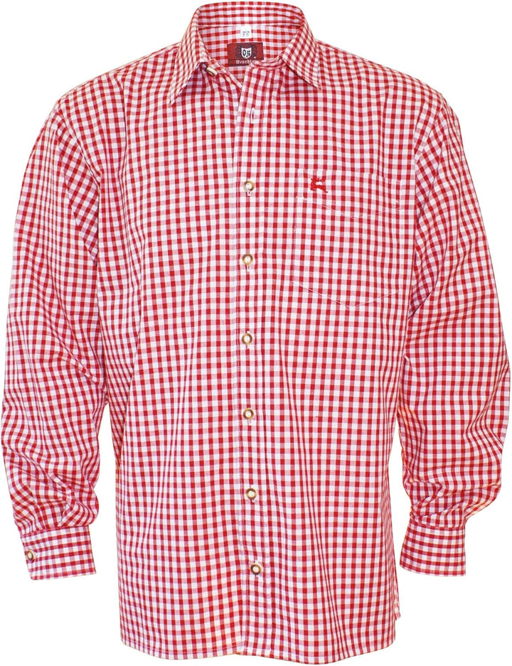 orbis Textil Trachtenhemd Karo Trachten-Pfoadl Karohemd rot kariert Trachten-Hemd Herrenhemd Tracht