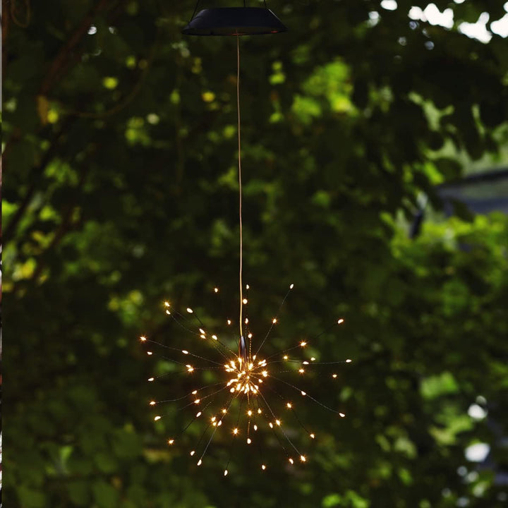 MARELIDA LED Solar Gartendeko Feuerwerk - 90 warmweisse LED - H: 45cm D: 26cm - Dämmerungssensor - h