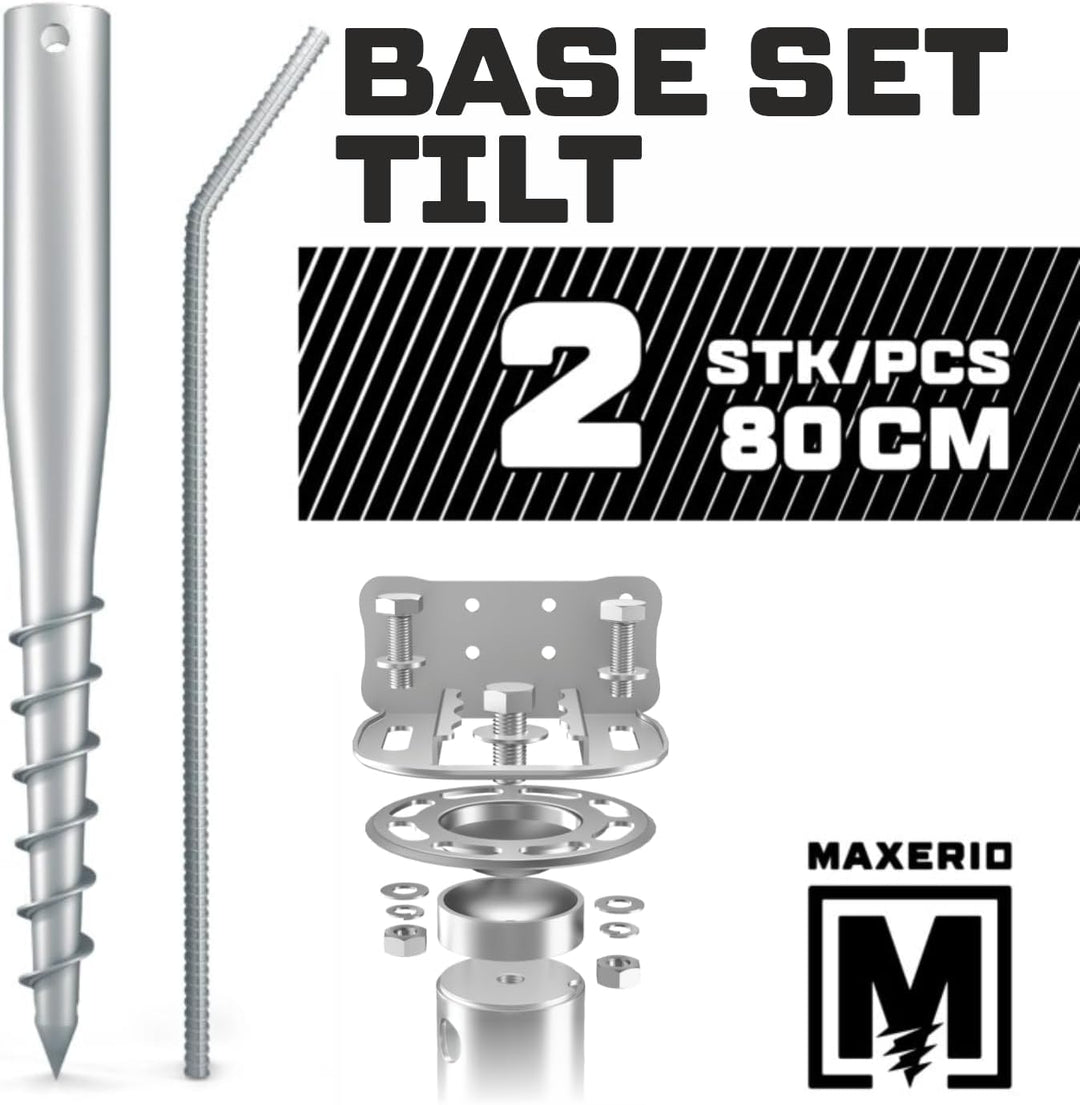 Maxerio NEU 80 cm 2er Base-Set TILT Schraubfundamente inkl. Konsole (feuerverzinkt); Ø 60 x 2; M12,