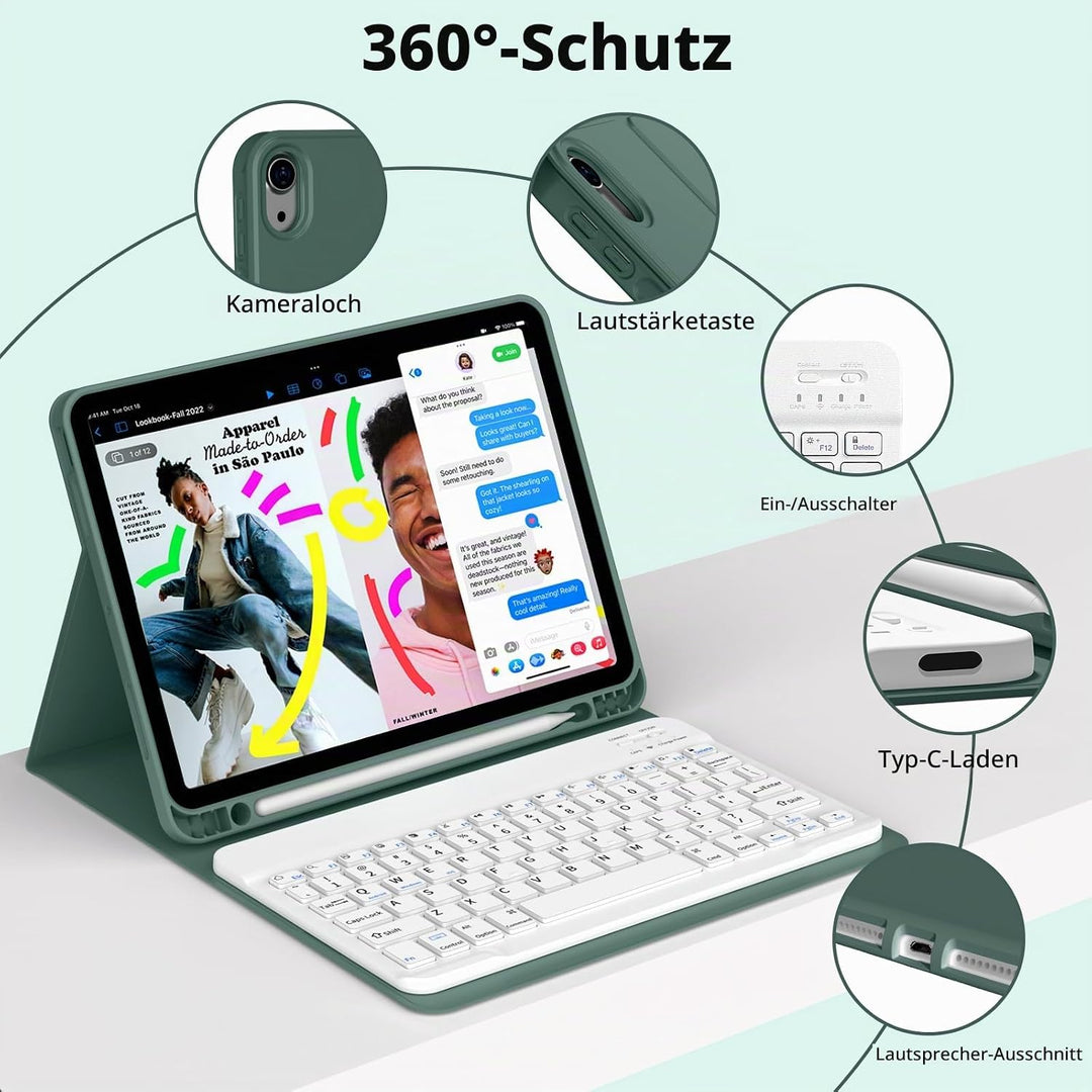 JKSML Tastatur Hülle für iPad 10 Generation 10,9 Zoll 2022, iPad 10. Gen Tastatur Hülle mit Pencil H