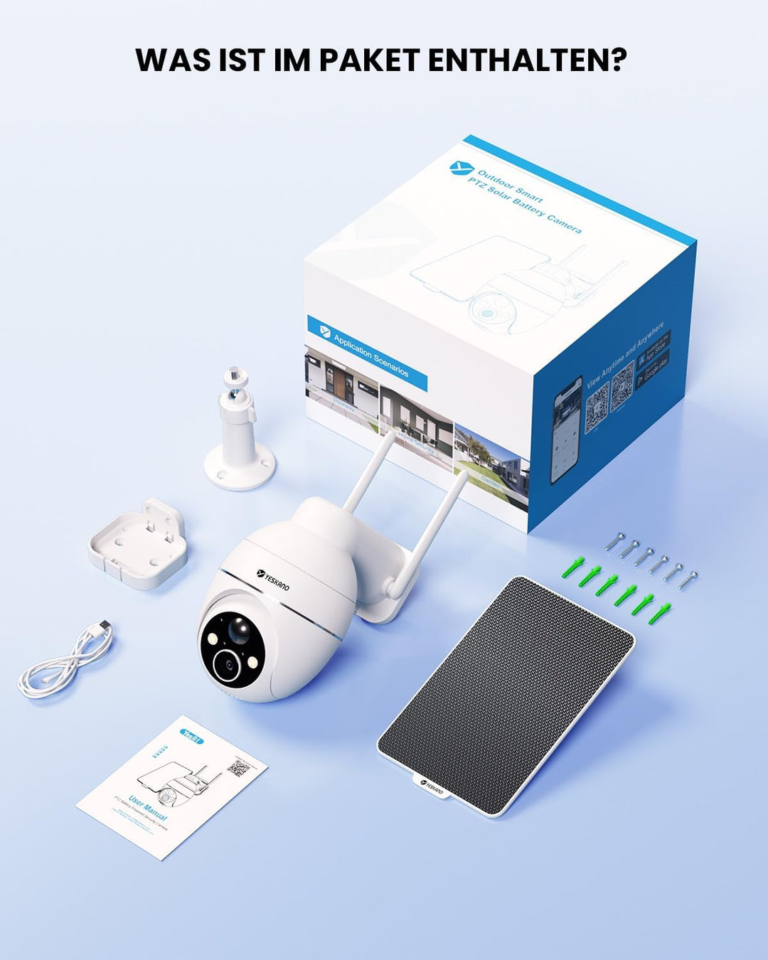 2K Überwachungskamera Aussen Akku Solar, Kabellos 2,4GHz WLAN Outdoor Kamera, 360° PTZ Kamera Überwa