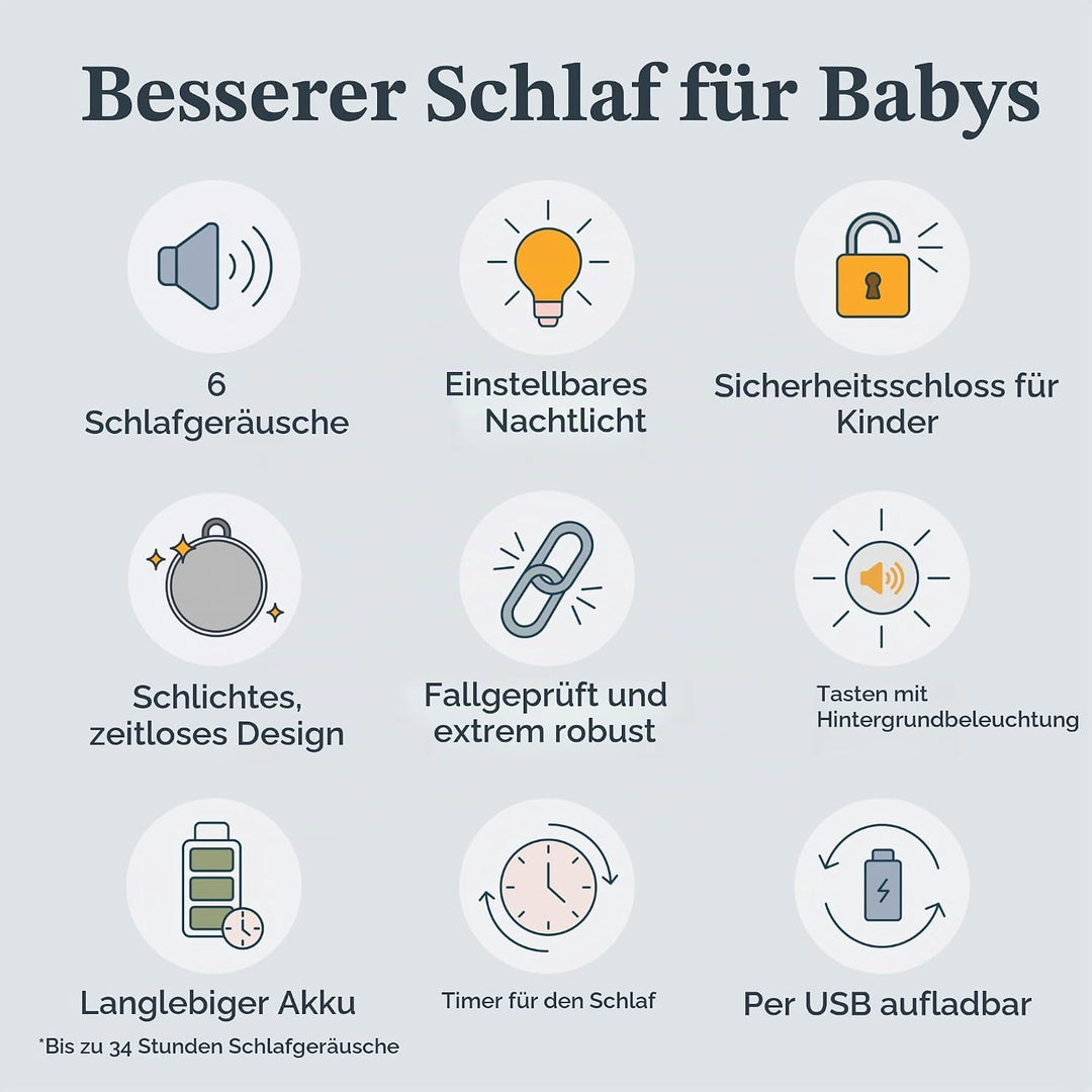 Yogasleep Hushh 2 Tragbare Soundmaschine für Baby und Kinder, Hintergrundbeleuchtete Tasten &amp; Nachtl