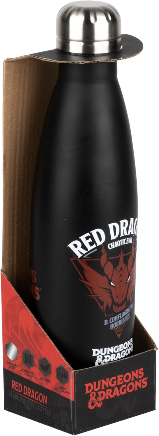 Konix Dungeons & Dragons Isolierflasche - Edelstahl - 500 ml - Motiv roter Drache - Schwarz Dungeons