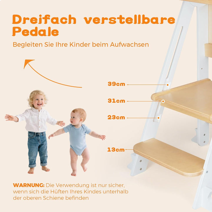 Montessori Lernturm Klappbar, Lernturm ab 1 Jahr mit Reissbrett/Sicherheitshandlauf, Learning Tower
