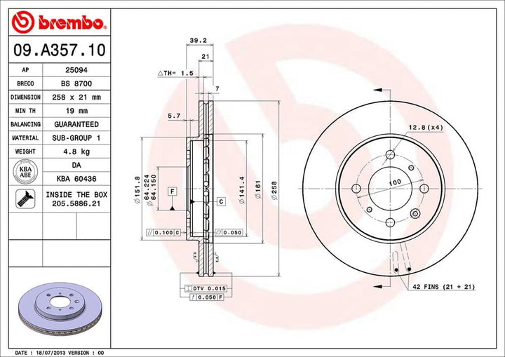 Brembo 09.A357.10 Bremsscheibe - Paar