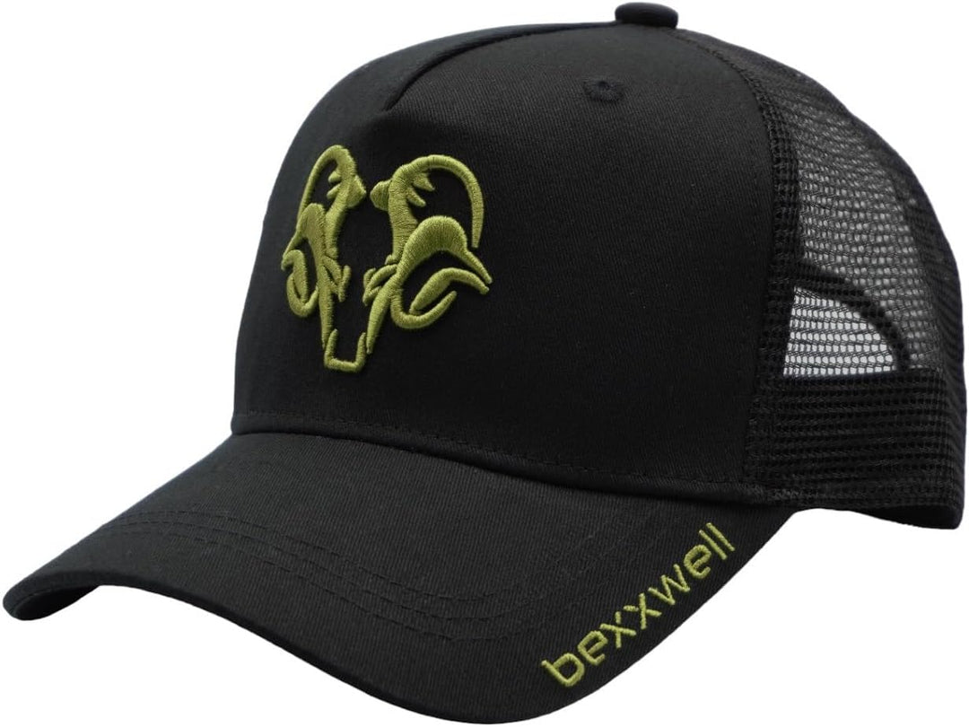 Bexxwell Trucker Cap schwarz/olivgrün mit 3D Logo-Stickerei (optimale Passform, Kappe, Black, Green,