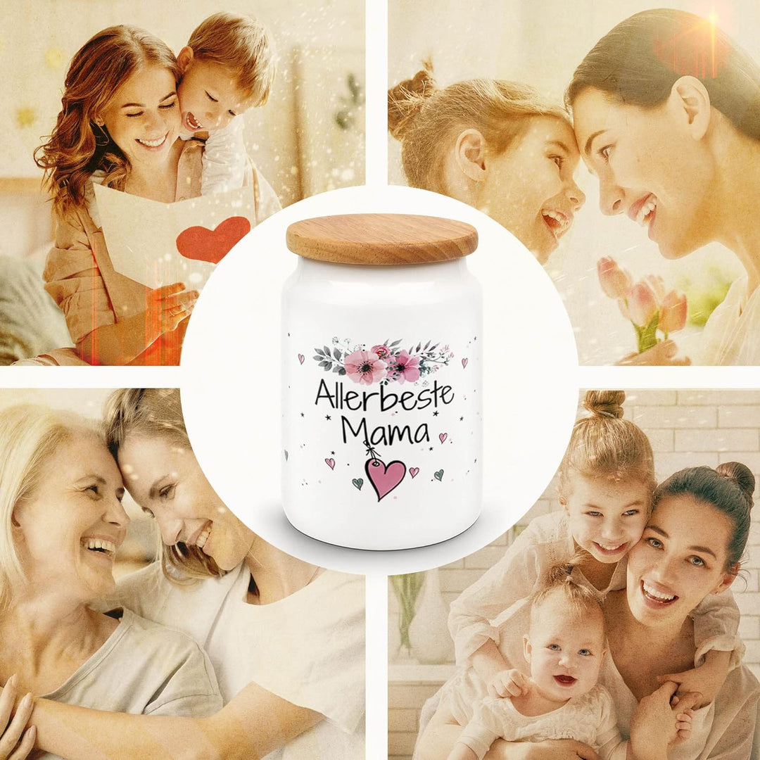 PR Print Royal Vorratsdose mit Spruch - Allerbeste Mama - Hochwertige Keramikdose mit Holzdeckel - K