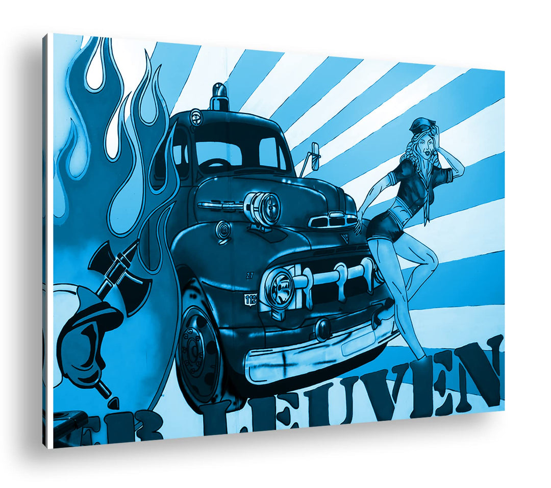 deyoli Feuerwehr Illustration Format: 80x60 Effekt: Monocrome Blau als Leinwandbild, Motiv fertig ge