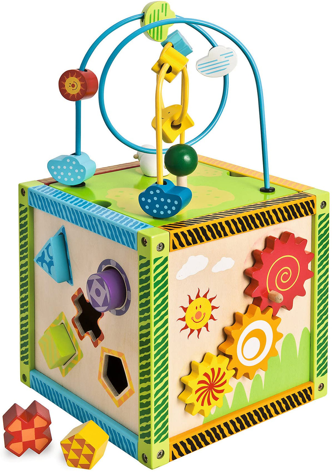 Eichhorn 100002235 buntes Spielcenter, Motorikwürfel mit Motorikschleife, Uhr, Motorikspiel, Drehspi