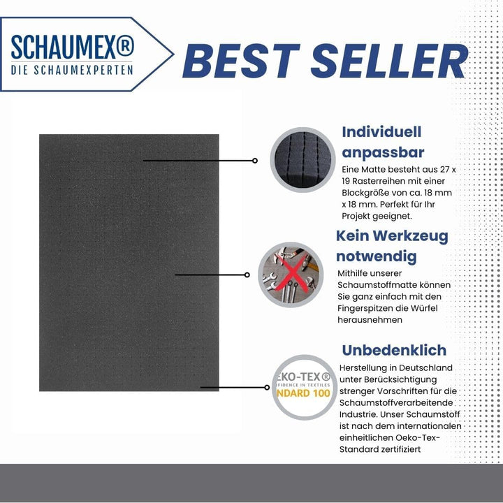 500mm x 350mm x 45mm - Rasterschaumstoff Würfelschaum Werkzeugkoffer Kamerakoffer Schaumstoff B, B