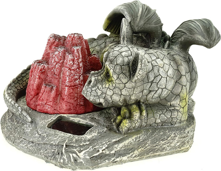 Kremers Schatzkiste Drachenkind am LED Lavastein Feuer 27 cm Drache Figur Gartenfigur Solarfigur Dra