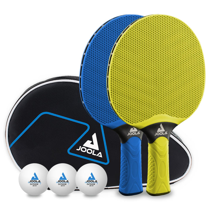 JOOLA Tischtennis Set Vivid Outdoor 2 Tischtennisschläger + 3 Tischtennisbälle + Tischtennishülle, L