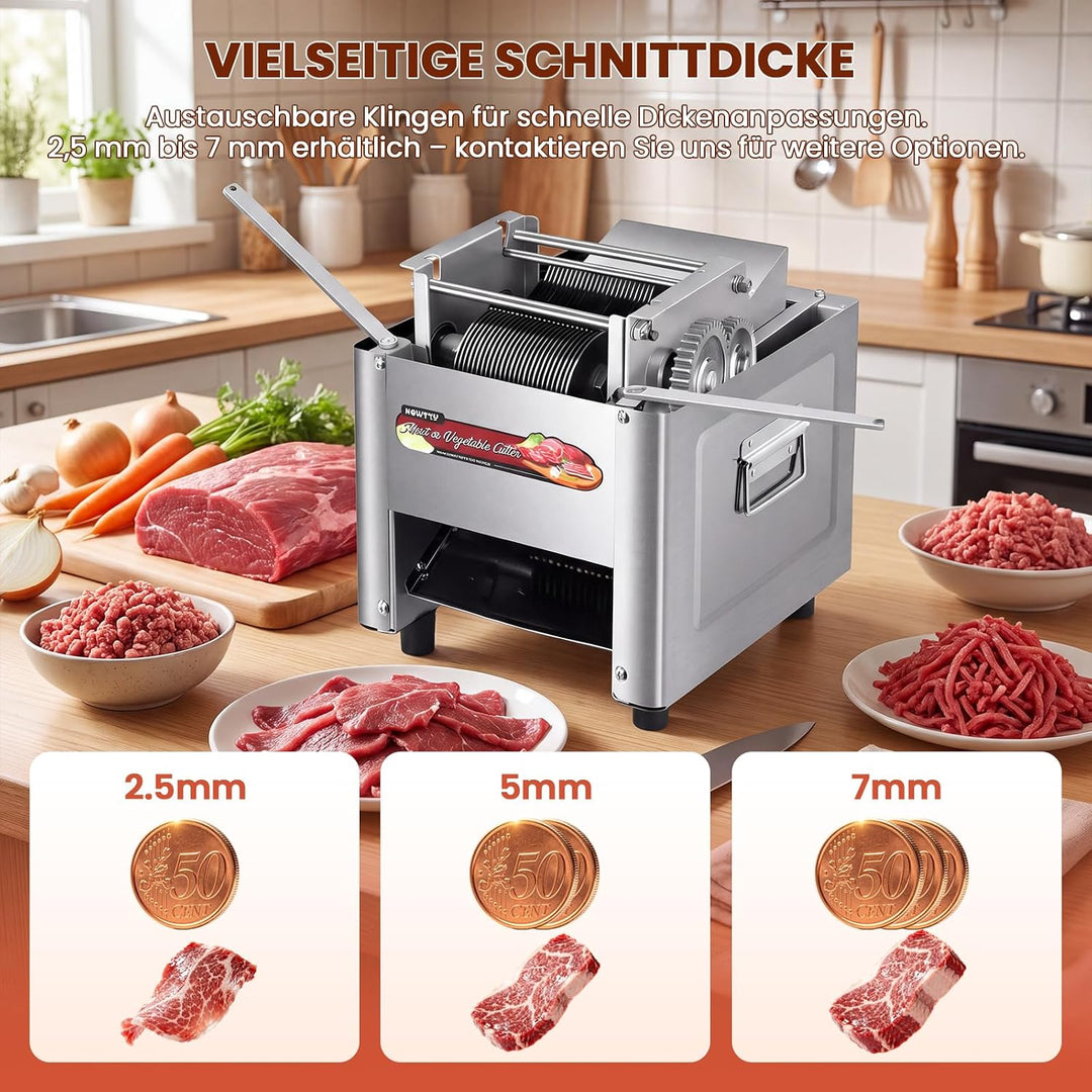 NEWTRY Kommerzielle Fleischschneidemaschine zum Schneiden, Zerteilen und Würfeln von Fleisch mit 5 m