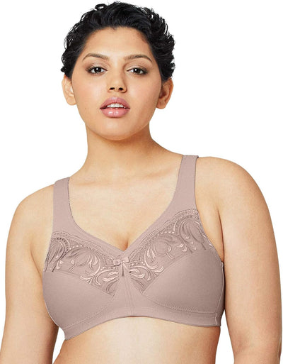 Glamorise Women's Plus Size MagicLift Full Fugure Embroidered Wirefree Bra #1016 C Taupe, C Taupe