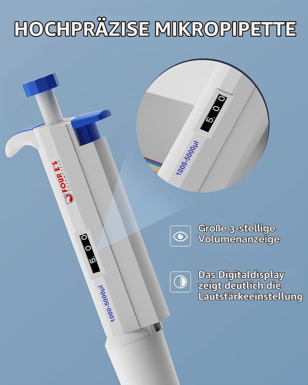1-5ml Pipetten Pipettor 1000-5000μl Micropipette Mikropipette Labor Einkanal Pipettierer Mikroliterp
