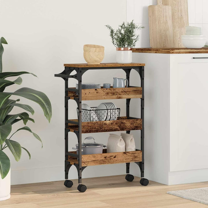 vidaXL Küchentrolley Altholz 53 x 20 x 76 cm Holzwerkstoff, Küchenwagen, mobiles Teil, robuster Wage