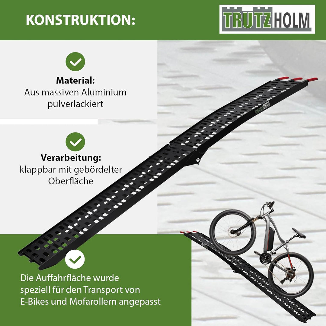 TRUTZHOLM 2 x Auffahrrampe klappbar 228 cm Traglast 680 kg Alu schwarz gelocht Motorradrampe Verlade