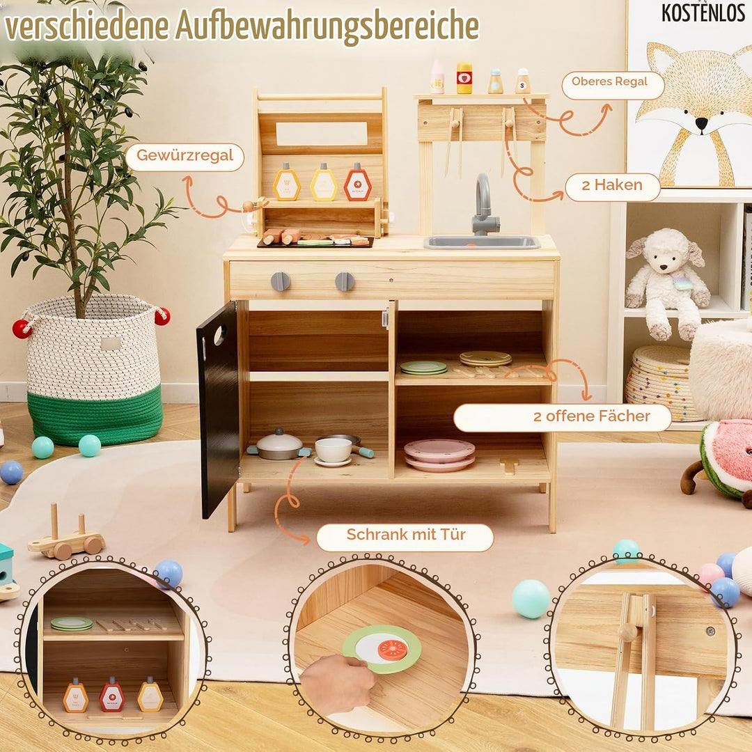 HOMASIS Matschküche Kinder Outdoor, Kinderküche mit BBQ-Grill Tafel Waschbecken Spüle, Spielküche mi