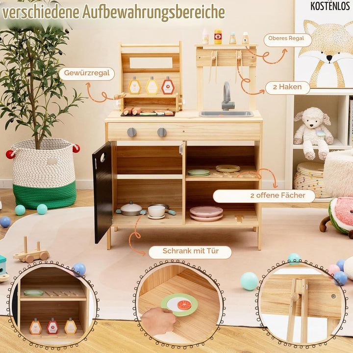HOMASIS Matschküche Kinder Outdoor, Kinderküche mit BBQ-Grill Tafel Waschbecken Spüle, Spielküche mi