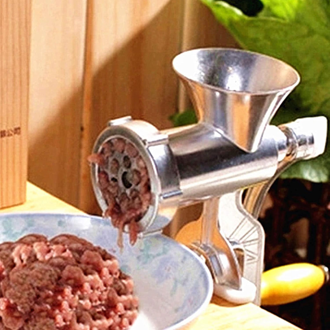 Manuelle Fleischmühle, Grösse 5 Wurstfüller Fleischwolf mit Lochscheiben und Gebäckvorsatz Wurstfüll