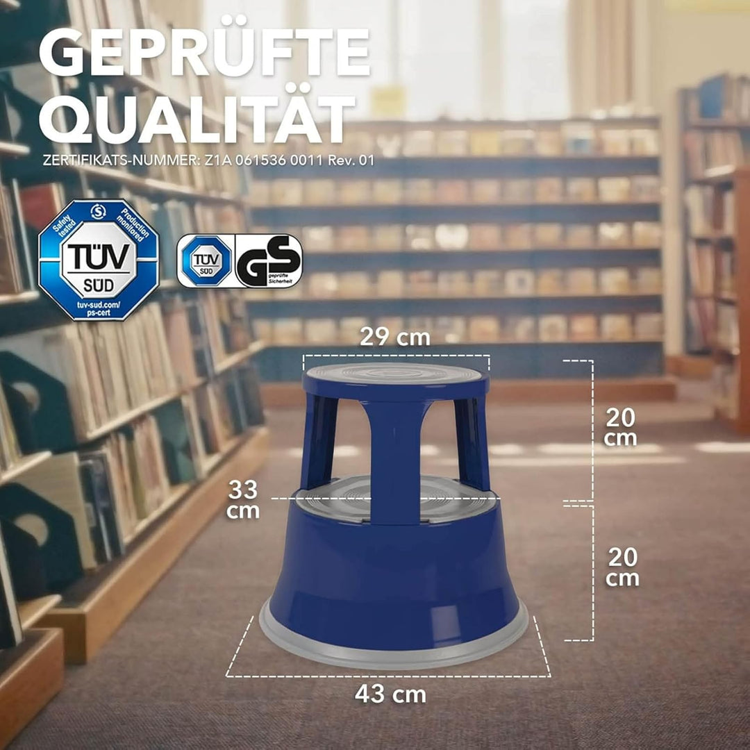 casa pura Tritthocker aus Stahl - Rollhocker 40 cm - 150 kg Tragkraft - TÜV- und GS-geprüft - Elefan