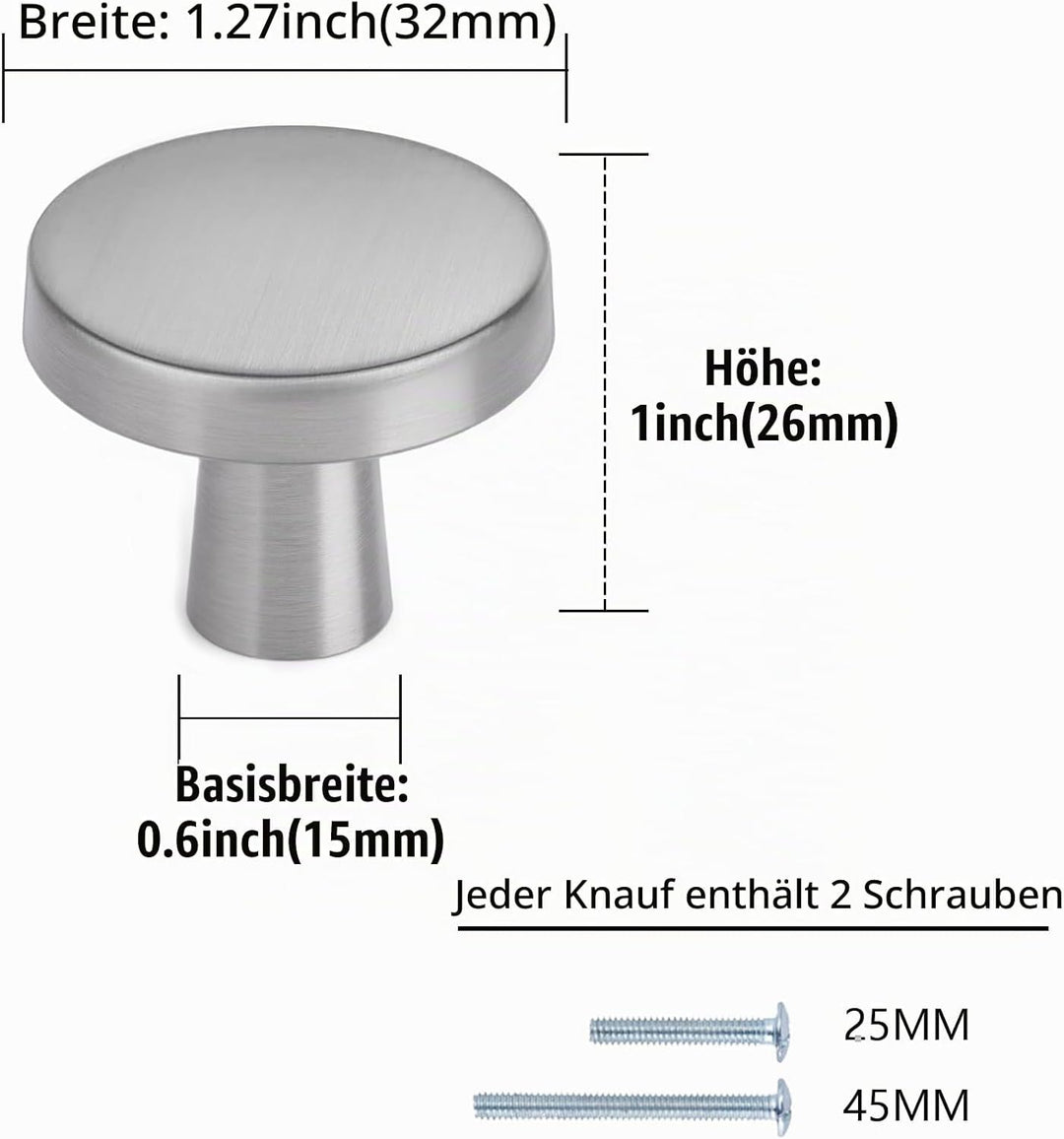 LONTAN 20 Stück Möbelknöpfe edelstahl Schrankknöpfe Rund Knöpfe Schrank Silber Schubladenknöpfe Möbe
