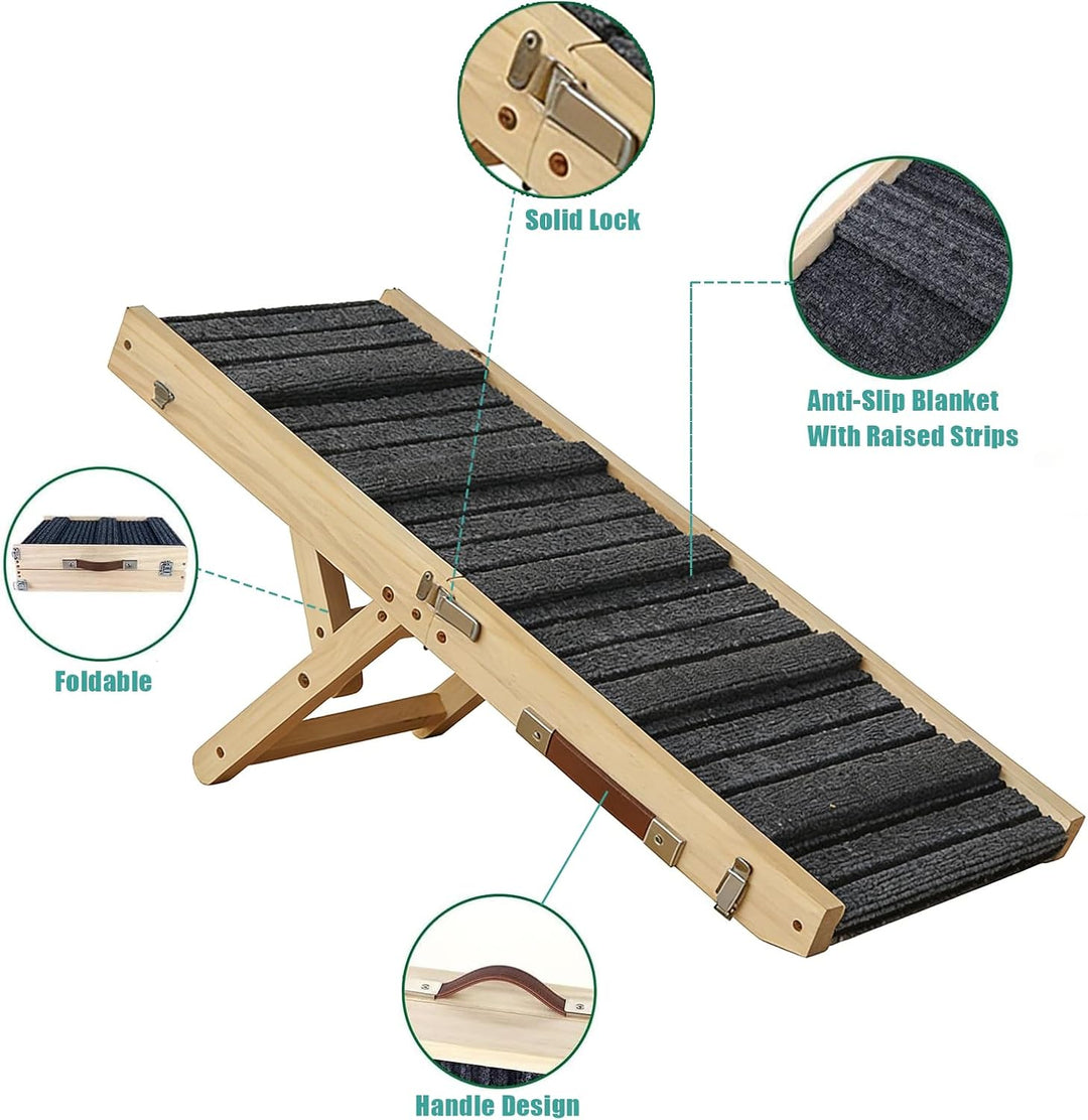 Haustierrampe aus Holz, Hunderampe, Hunde Klappbar Rampe, 4 Verstellbare Höhen 23-47cm, für Kleine u