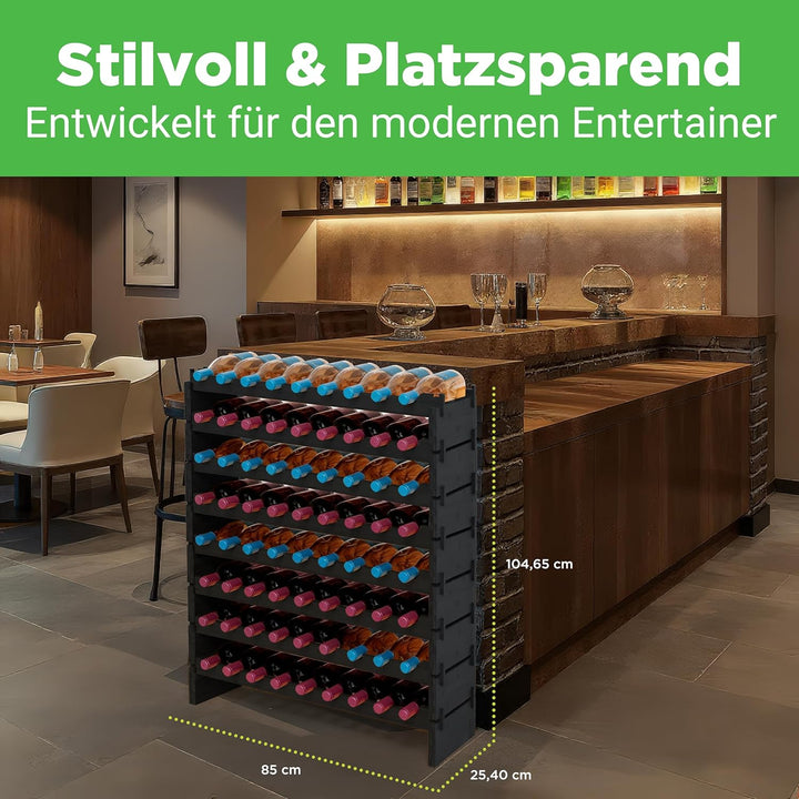 NutriChef Stapelbares Bambus-Weinregal, 8-stöckig, 72 Flaschen Kapazität, Freistehendes Regal, Werkz