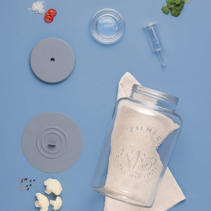 KILNER Fermentier Set | 5 Liter Glas mit Gärungsdeckel | einfaches Haltbarmachen von Gemüse | 1x Kil