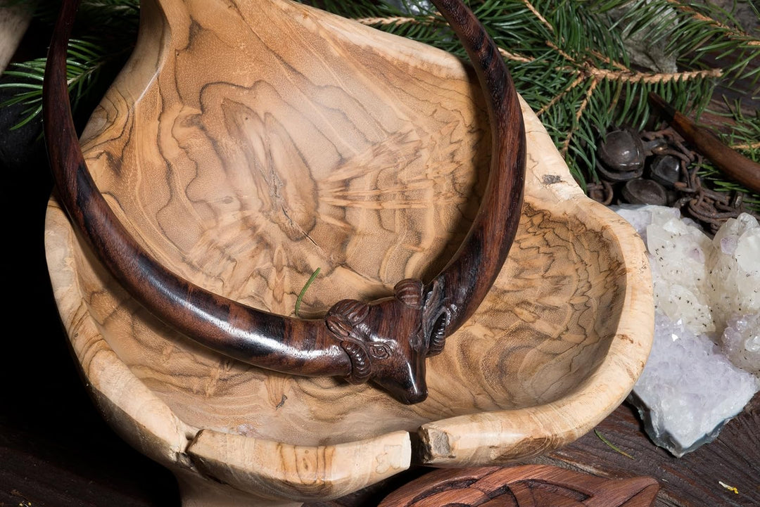 Windalf Wikinger Torques RAM Ø12.5 cm Halsreif Widderkopf Nordische Mythologie Holz