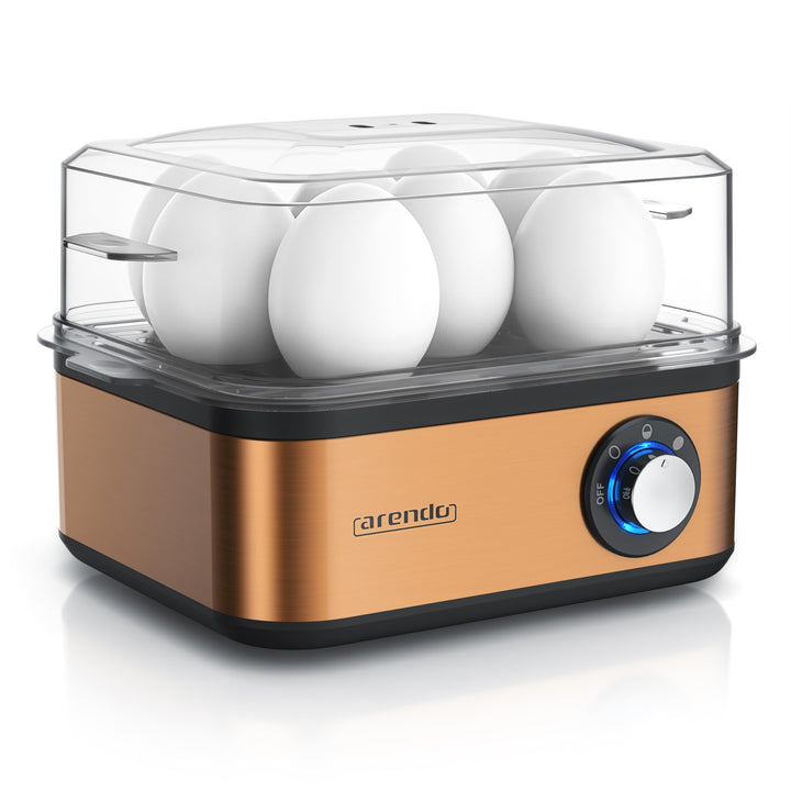 Arendo - Eierkocher Edelstahl für 1 bis 8 Eier - Egg Cooker - 500 W – Kontroll Leuchte – Drehregler
