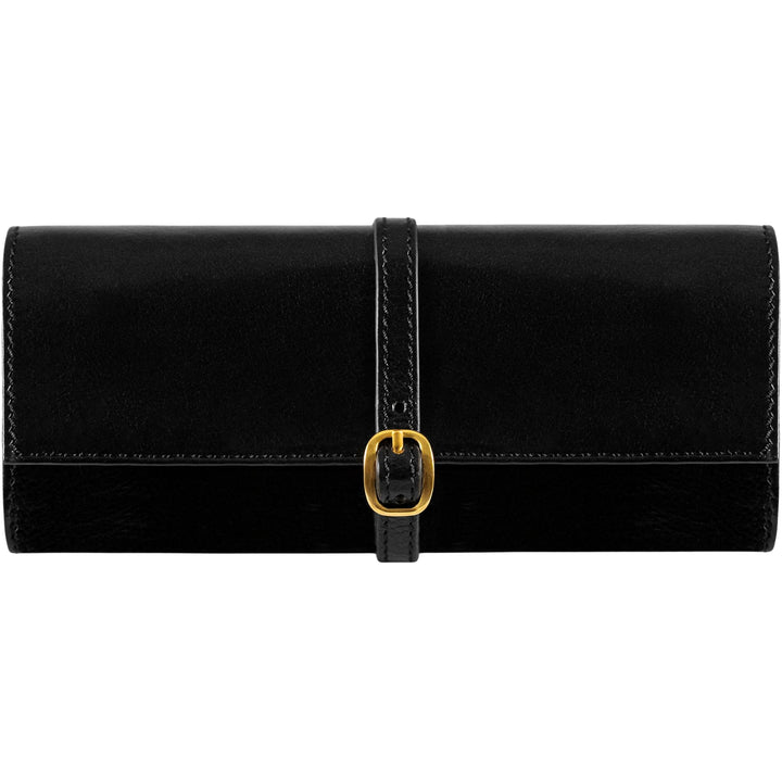 Time Resistance Schwarz Leder Schmuck Organizer – 100% Leder Schmuckrolle für Reisen Hergestellt in