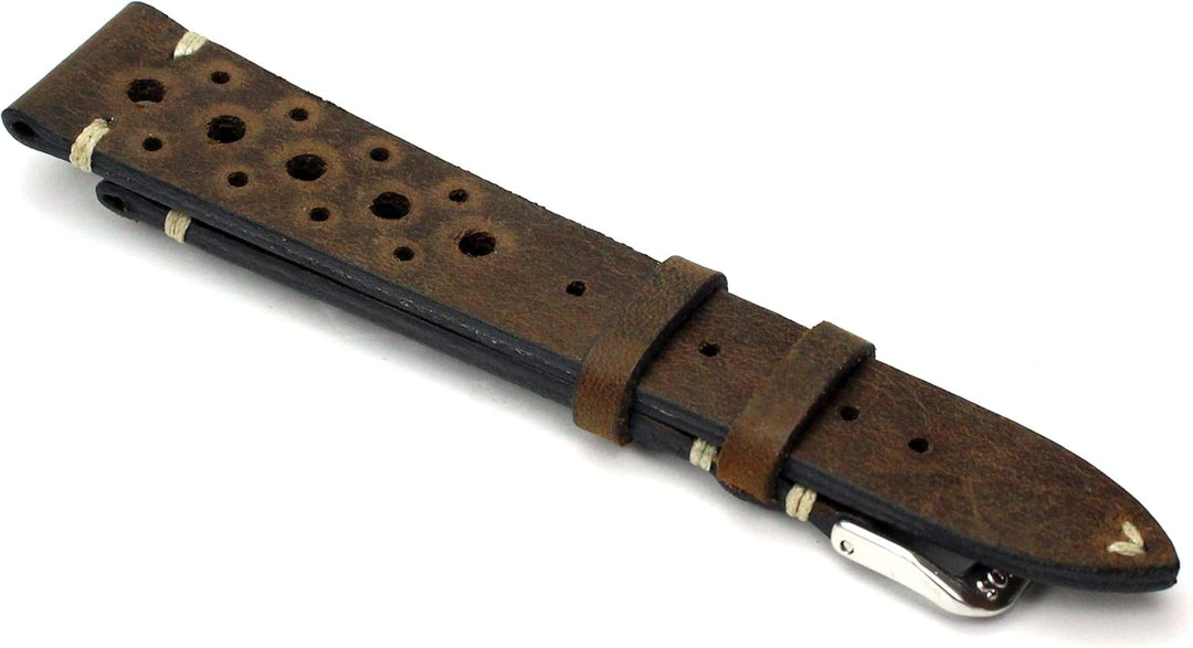 RIOS1931 Rallye Vintage Rindsleder Uhrenarmband handgemacht in Deutschland 22mm braun Mooreiche