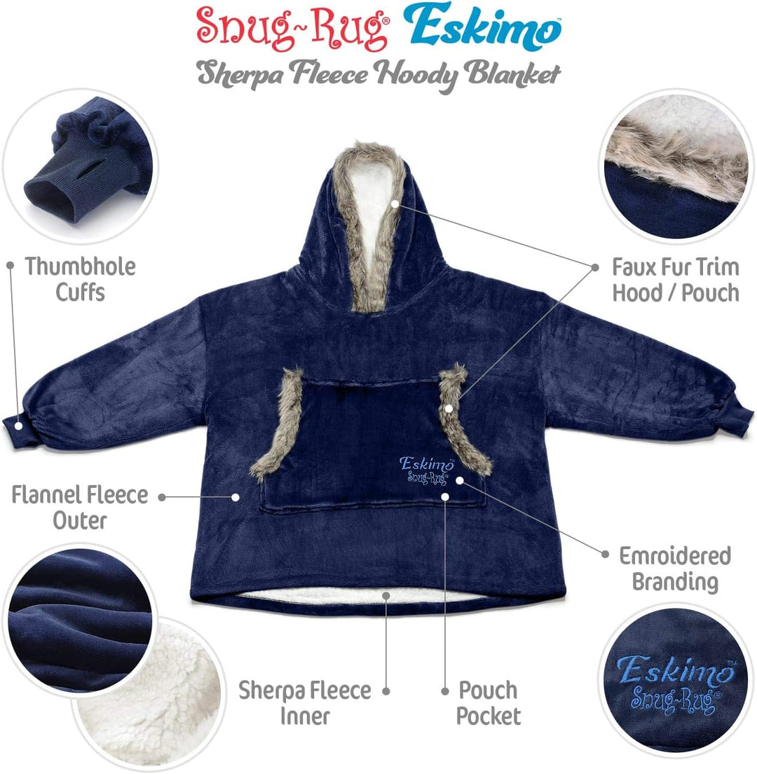 Snug Rug Blau Eskimo Decke mit Ärmel Pullover Decken-Kapuzenpullover Übergrosse Sweatshirt Hoodie Ku