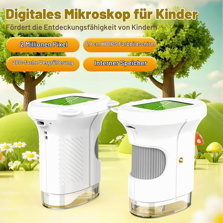 Digitales Mikroskop für Kinder,Hand Mikroskop Digital mit 2.4 Zoll Bildschirm 200x Taschenmikroskop,
