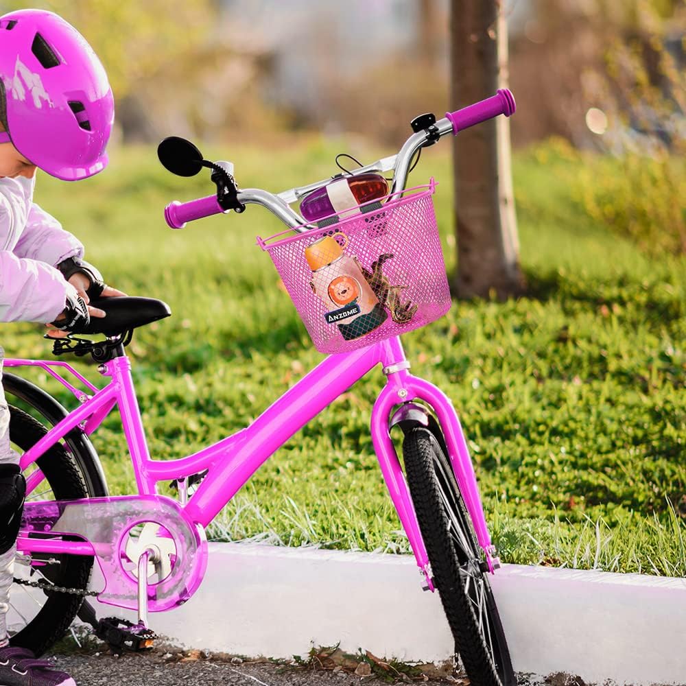ANZOME Fahrradkorb Kinder, Metall Fahrradkorb vorne Kinder für Mädchen Jungen, Lenkerkorb mit Klettv
