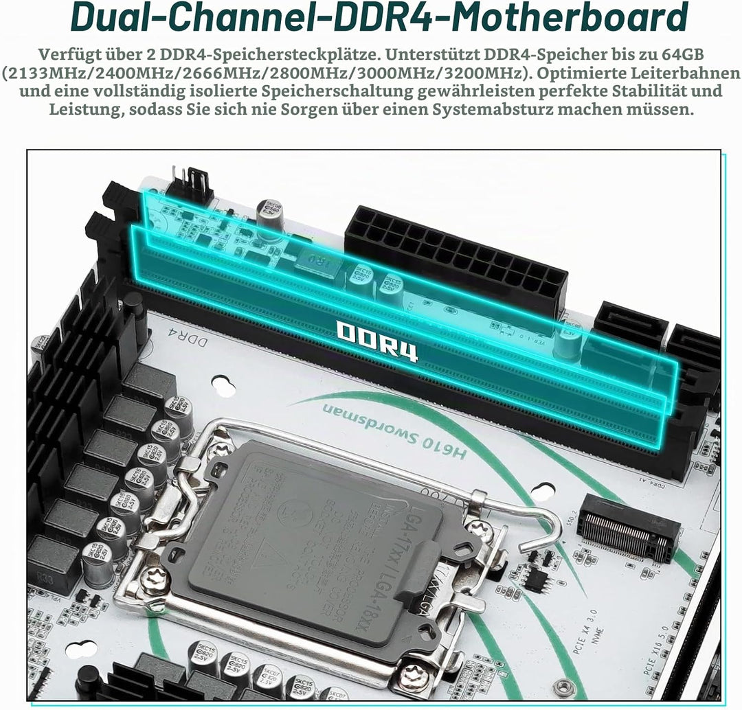 SHANGZHAOYUAN H610 Mainboard LGA 1700 Motherboard (μATX, 2*DDR4, SATA 3.0, USB 3.1, NVME M.2, WiFi M