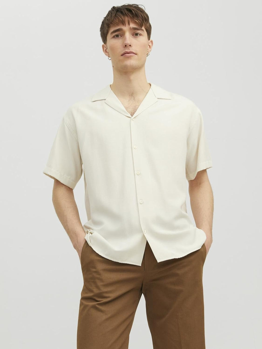 JACK & JONES Herren Jprblujude Camp Collar Shirt S/S Ln Hemd XL Pristine/Fit:relax Fit, XL Pristine/