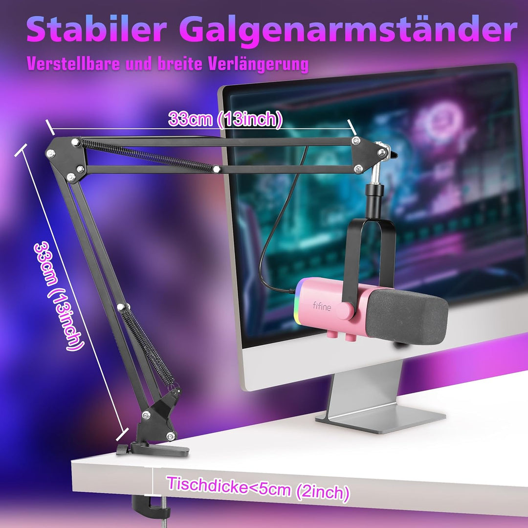 FIFINE XLR Streaming Mikrofon mit Arm für Podcast Studio, USB Dynamisch Microphone Gaming PC mit Stu