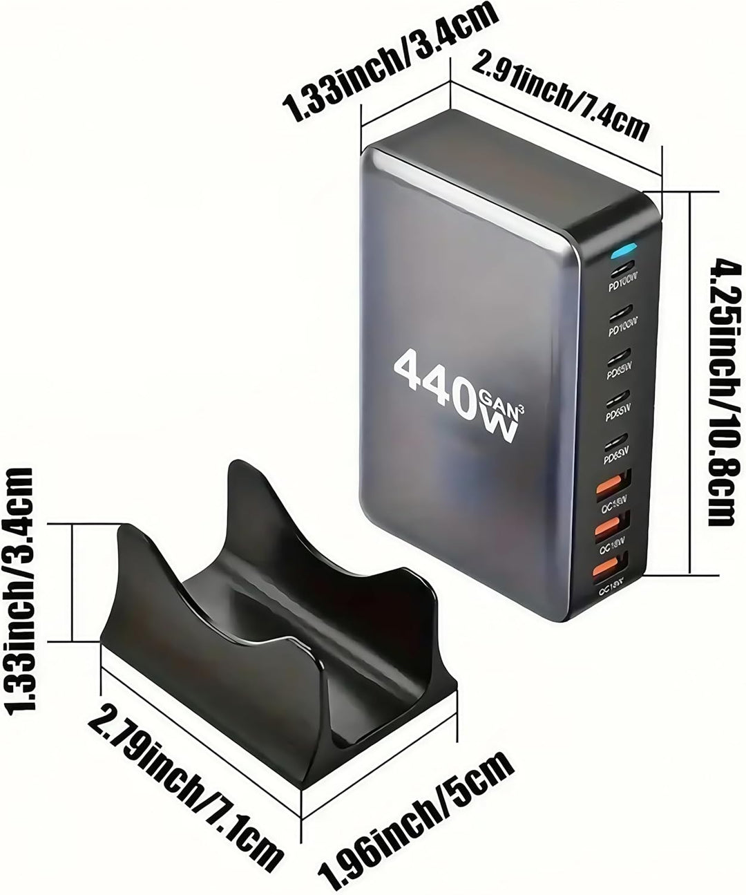 USB C Ladegerät Mehrfach 440 W Ladestation Typ C Adapter mit Dual-PD PPS 100W Anschluss, Multi 65Wat