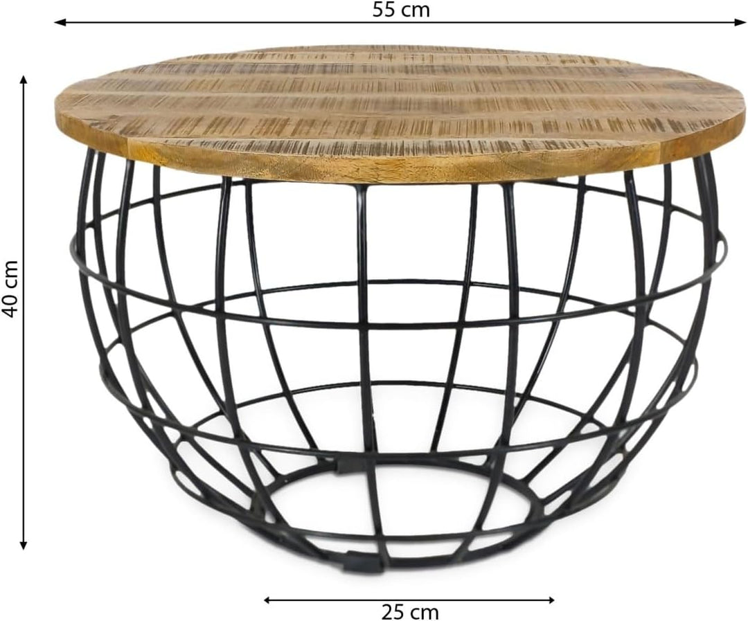 Couchtisch Wohnzimmer-Tisch rund ø 55 cm Beistelltisch Metall Gestell Tischplatte Holz massiv Farbe