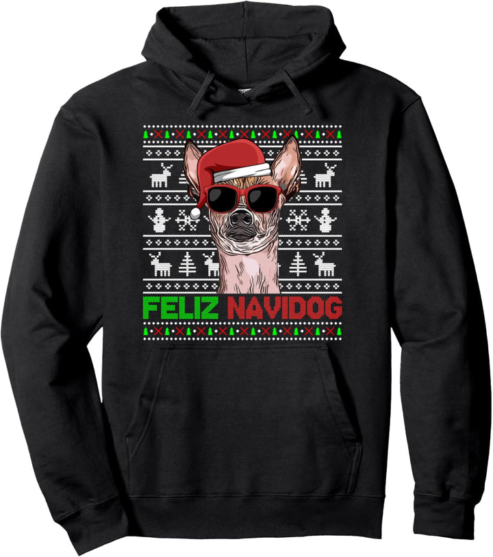 Xoloitzcuintli Hund Feliz Navidog Lustig Weihnachten Pullover Hoodie